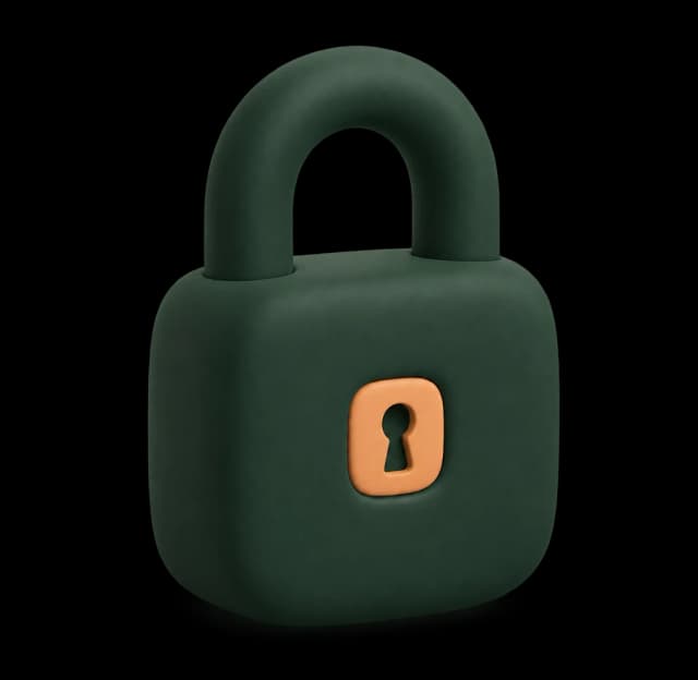 A green padlock with an apricot keyhole